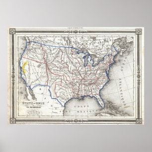 Vintage United States Gold Rush Regions Map (1852) Poster