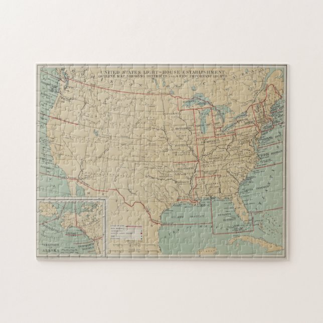Vintage United States Lighthouse Map (1898) Jigsaw Puzzle (Horizontal)