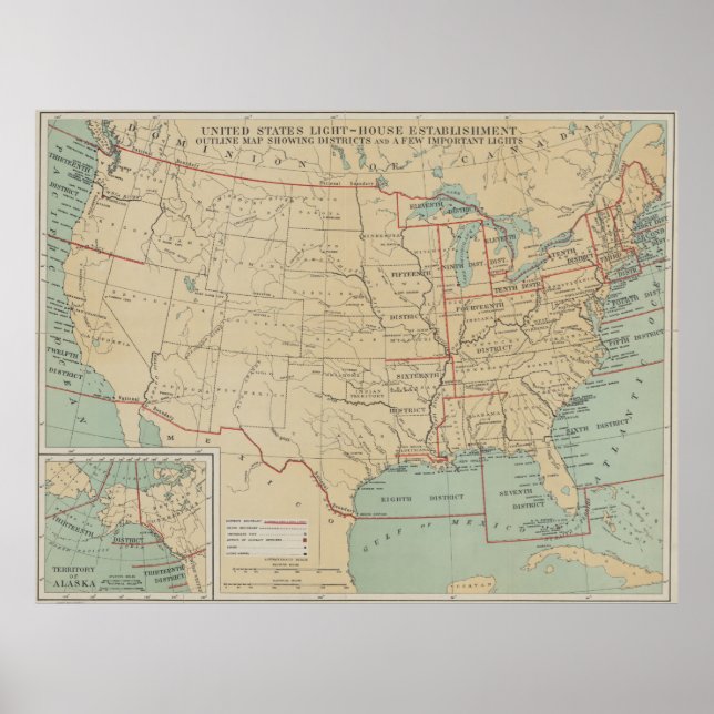 Vintage United States Lighthouse Map (1898) Poster (Front)
