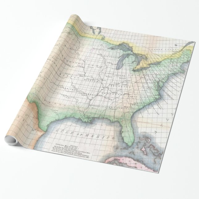 Vintage United States Magnetic Declination Map Wrapping Paper (Unrolled)