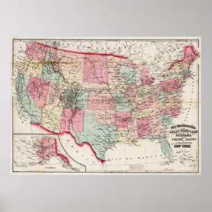 Vintage United States Map (1870) Poster