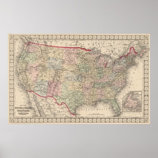 Vintage United States Map (1874) Poster (Front)