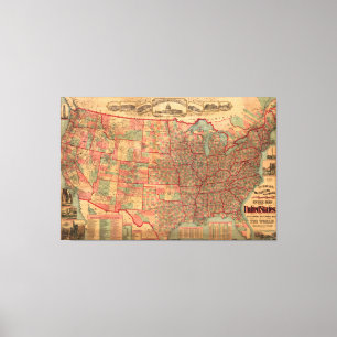 Vintage United States Map (1883) Canvas Print