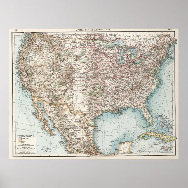 Vintage United States Map (1900) Poster (Front)