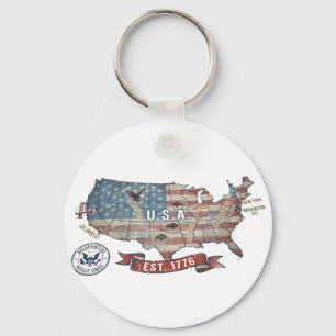Vintage United States Map - American Patriot Wilde Key Ring