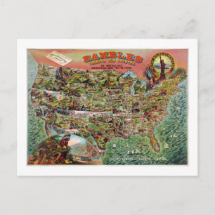 Vintage United States Map Rambles Travel Postcard