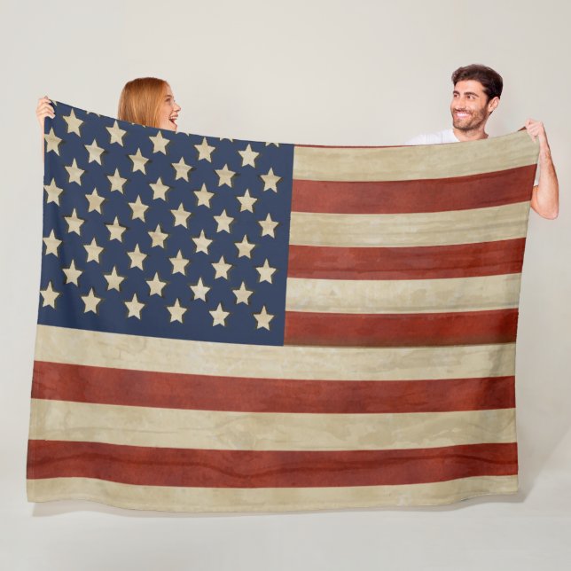 Vintage United States of America Flag Fleece Blanket (In Situ)