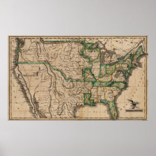 Vintage United States of America Map (1823) Poster