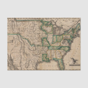 Vintage United States of America Map (1823) Tissue Paper