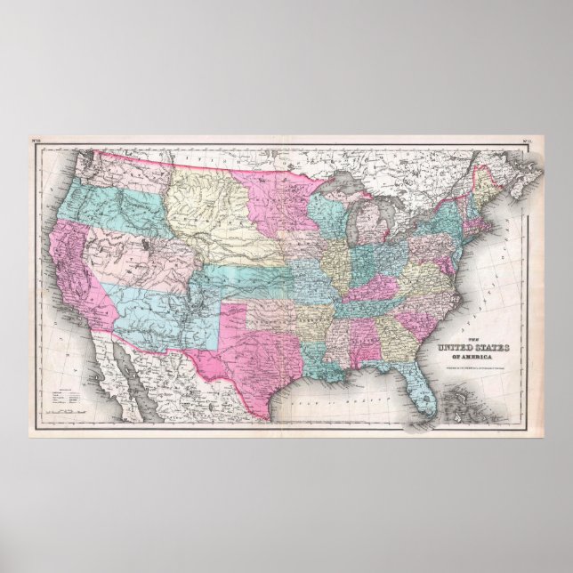 Vintage United States of America Map (1857) Poster (Front)