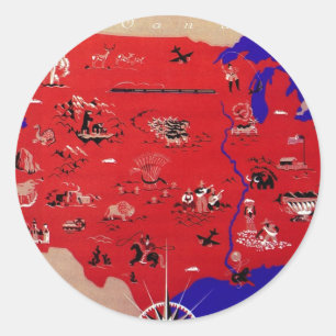 Vintage United States of America Travel Bureau Map Classic Round Sticker