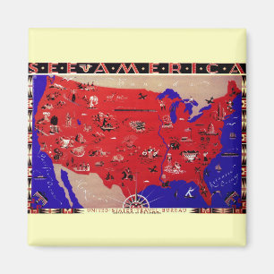 Vintage United States of America Travel Bureau Map Magnet