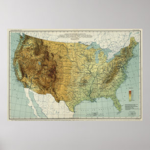 Vintage United States Physical Features Map (1915) Poster