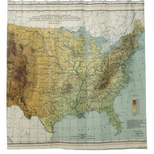 Vintage United States Physical Features Map (1915) Shower Curtain