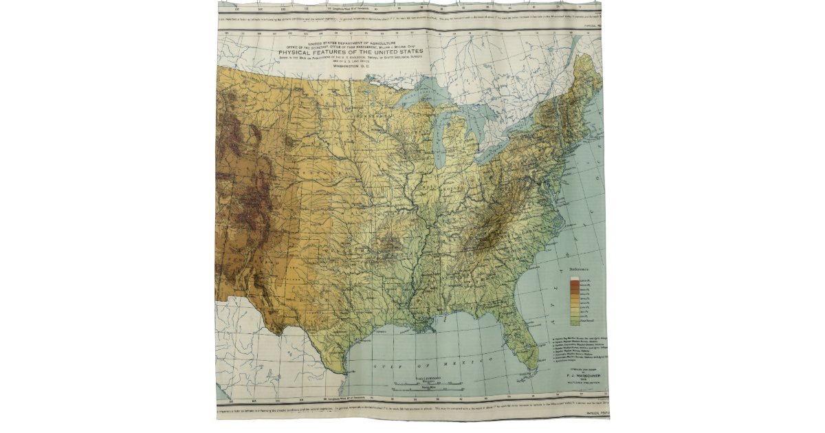 Vintage United States Physical Features Map 1915 Shower Curtain Zazzle