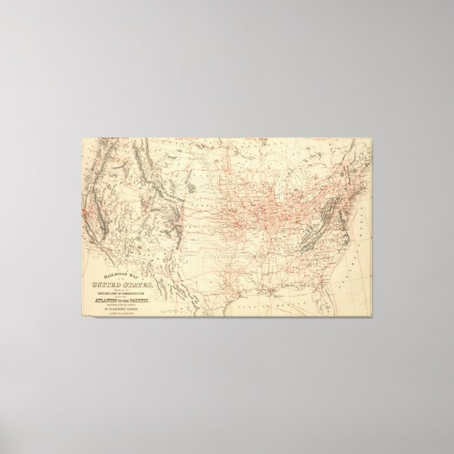 Vintage United States Railroad Map (1886) Canvas Print (Front)