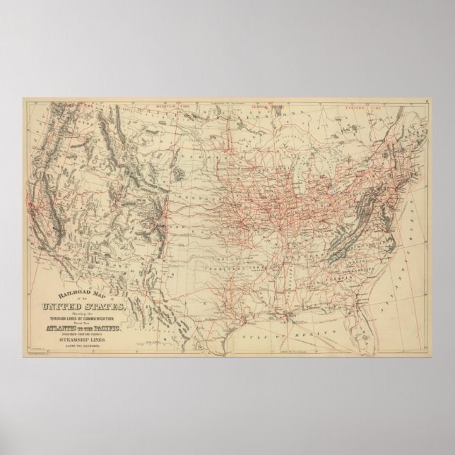 Vintage United States Railroad Map (1886) Poster (Front)