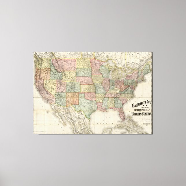 Vintage United States Railroad Map (1907) Canvas Print (Front)