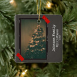 Vintage Upcycle Instant Photo Typewriter Christmas Ceramic Ornament<br><div class="desc">Capture the magic of the holiday season with our rustic Instant Photo Style Christmas Holiday Ornament. This charming design eloquently blends nostalgia with festive cheer, featuring a captivating Christmas tree photo that evokes the warmth of cherished traditions. Each is adorned with typewriter style text, offering a timeless aesthetic that transports...</div>