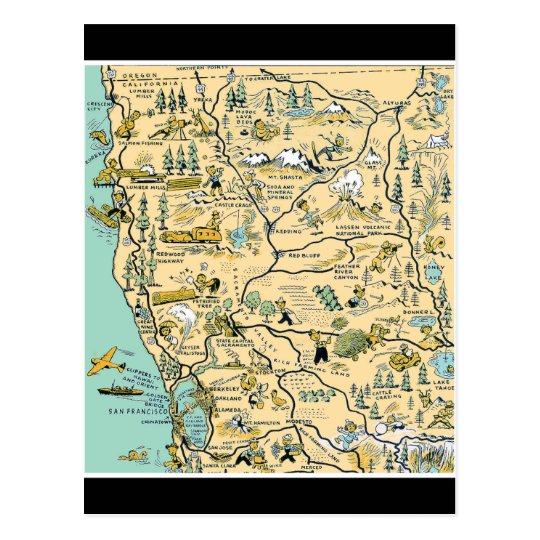 Vintage Upper Northern California Map Postcard