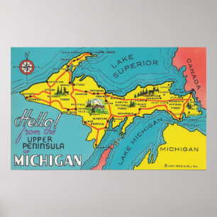 Vintage Upper Peninsula Michigan Travel Poster