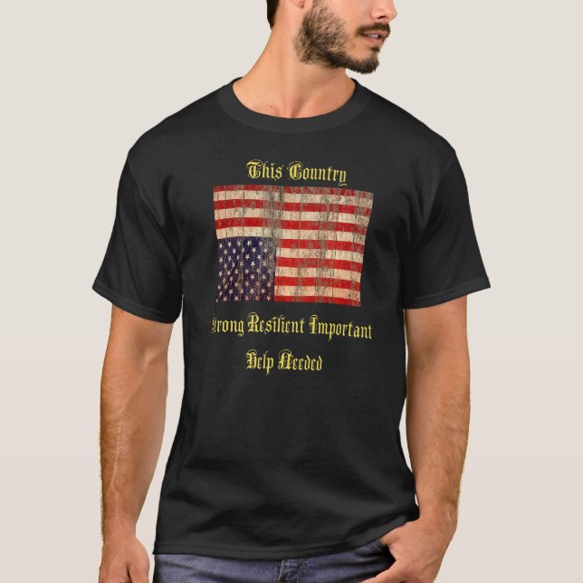 Vintage Upside Down American Flag Distressed T-Shirt (Front)