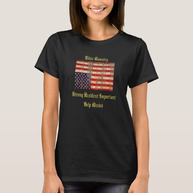Vintage Upside Down American Flag Distressed T-Shirt (Front)