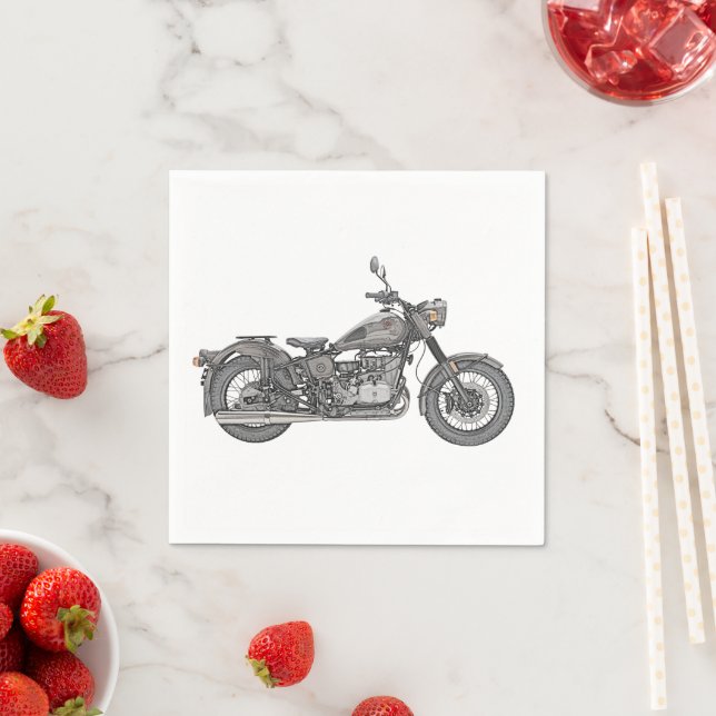 Vintage Ural Motorcycle Illustration Paper Napkins (Insitu)