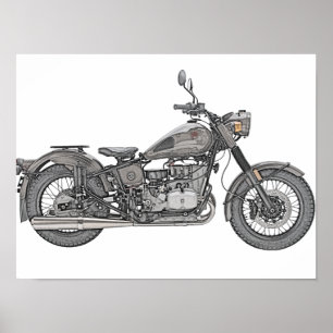 Vintage Ural Motorcycle Illustration Poster