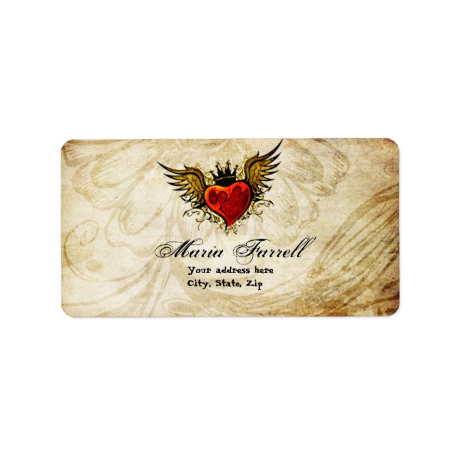 Vintage Urban Tattoo Winged Heart Address Label (Front)