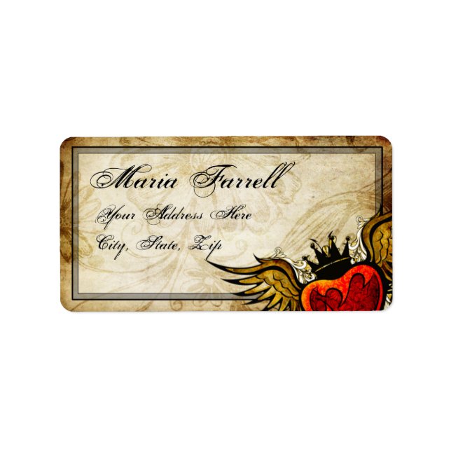 Vintage Urban Tattoo Winged Heart Address Label (Front)