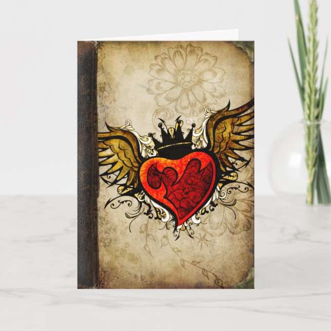 Vintage Urban Tattoo Winged Heart Greeting Cards (Front)