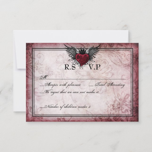 Vintage Urban Tattoo Winged Heart RSVP Cards (Front)