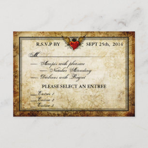 Vintage Urban Tattoo Winged Heart RSVP Cards