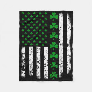 Vintage Us A Flag, St Patricks Day Lucky Shamrock  Fleece Blanket