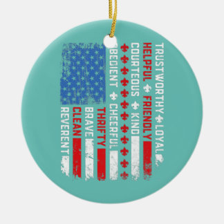Vintage US America Flag Scouting Law Happy 4th of Ceramic Tree Decoration