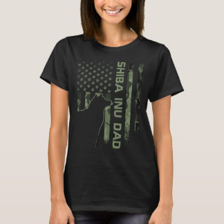 Vintage US American Camo Flag Proud Shiba Inu Dad T-Shirt