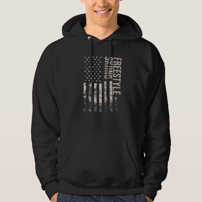 Vintage US American Flag Freestyle Skiing Premium Hoodie (Front)