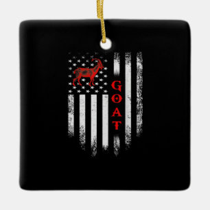 Vintage US American Flag Goat Ceramic Ornament