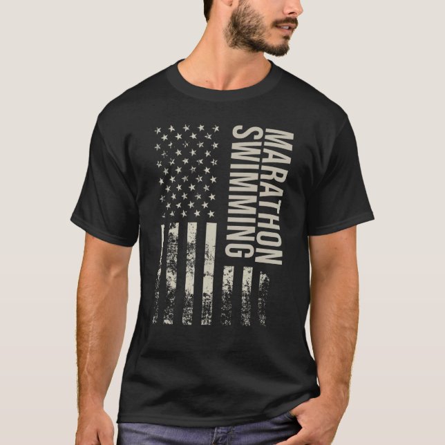 Vintage US American Flag Marathon Swimming T-Shirt (Front)