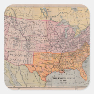 Vintage US Civil War Era Map 1861 Square Sticker