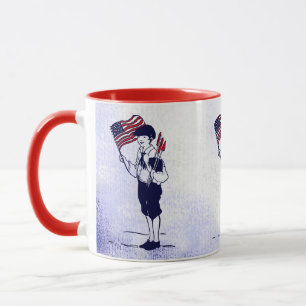Vintage US Flag and Fireworks Boy Patriotic Mug