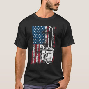 Vintage US Flag Chainsaw Cute Woodworker Funny Log T-Shirt