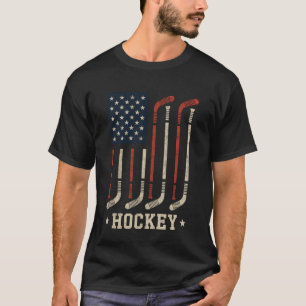 Vintage US Flag Ice Hockey Player Goalie Sticks Ho T-Shirt