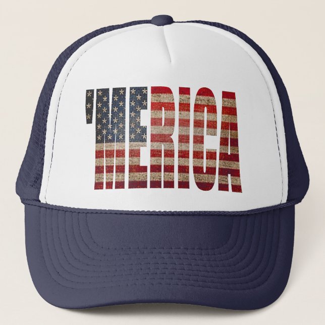 Vintage US Flag 'MERICA Trucker Hat (Front)