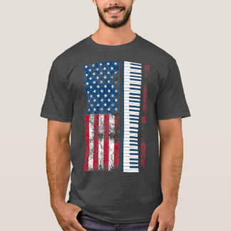 Vintage US Flag Piano Cute Keyboardists Funny T-Shirt