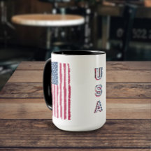 Vintage US Flag (Vertical) / White Text Mug