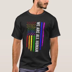 Vintage Us Flag We Are Human Pride Lgbt Ally Gay P T-Shirt