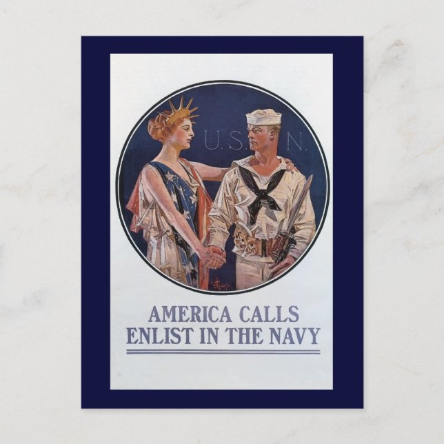 Vintage US Navy America Calls Recruiting poster Postcard (Front)
