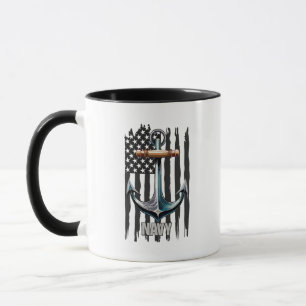 Vintage US Navy Anchor and Flag Patriotic Vibes Mug